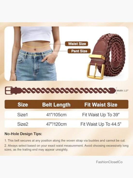 Braided Woven Microfiber PU Leather Belt with Gold Buckle